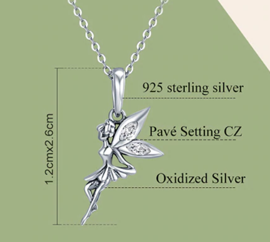 Tinkerbell Fairy Charm with Crystals Clip on Pendant for European Charm Jewelry w/ Lobster Clasp, Women's, Grey Type