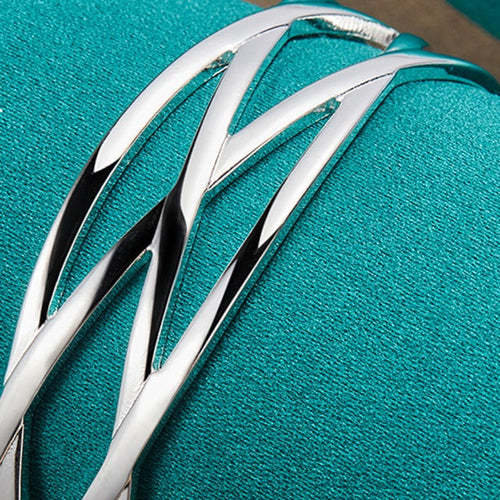 925 Sterling Silver Interwoven Adjustable Bangle Bracelet For Women 