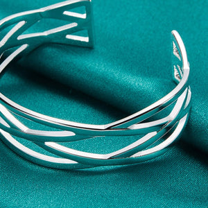 925 Sterling Silver Interwoven Adjustable Bangle Bracelet For Women 