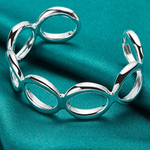 925 Sterling Silver Circle Design Adjustable Bangle Bracelet 100Sterling.com