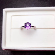 Load image into Gallery viewer, Sterling Silver Amethyst Solitaire Ring, Amethyst Ring, Amethyst, Amethyst Birthstone, Amethyst Birthstone Ring, February Birthstone Ring, February Birthday, February Jewelry, February Birthstone Jewelry, 2 Carat Amethyst, 2 Carat Amethyst Ring, Sterling Silver Amethyst Ring, Birthday Gifts for her,  100Sterling.com