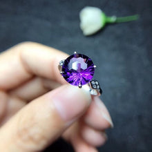 Load image into Gallery viewer, Aurora Sterling Silver 3.9 Carat Amethyst Solitaire Ring, Amethyst Ring, Sterling Silver Amethyst Ring, Amethyst, February Birthstone, February Birthstone Ring, Amethyst Birthstone Ring, Gemstone Ring Amethyst Gemstone Ring, 100Sterling.com