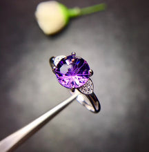 Load image into Gallery viewer, Andrea Sterling Silver 2 Carat Amethyst Solitaire Ring with Cubic Zirconia Accents