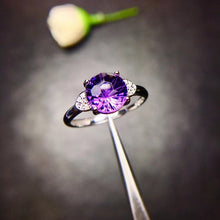 Load image into Gallery viewer, Andrea Sterling Silver 2 Carat Amethyst Solitaire Ring with Cubic Zirconia Accents