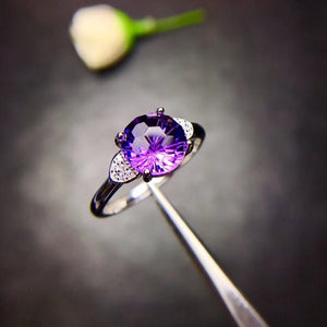 Andrea Sterling Silver 2 Carat Amethyst Solitaire Ring with Cubic Zirconia Accents