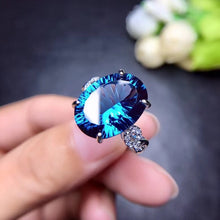 Load image into Gallery viewer, Bianca Sterling Silver Radiant 10 Carat Blue Topaz and CZ Ring, Blue Topaz, Blue Topaz Ring, Blue Topaz Birthstone, Blue Topaz Birthstone Ring, Blue Topaz and Sterling Silver, Birthday Ring, December Birthstone, December Birthstone Ring, 100Sterling.com