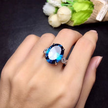 Load image into Gallery viewer, Bianca Sterling Silver Radiant 10 Carat Blue Topaz and CZ Ring, Blue Topaz, Blue Topaz Ring, Blue Topaz Birthstone, Blue Topaz Birthstone Ring, Blue Topaz and Sterling Silver, Birthday Ring, December Birthstone, December Birthstone Ring, 100Sterling.com