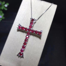 Load image into Gallery viewer, Sterling Silver &amp; Genuine Ruby Cross Necklace, Genuine Ruby Pendent, Genuine Ruby Cross, Ruby Cross, Women&#39;s Ruby Jewelry, Women&#39;s Ruby Cross, Women&#39;s Ruby Necklace, 100Sterling.com