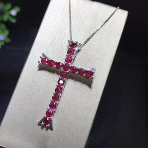 Sterling Silver & Genuine Ruby Cross Necklace, Genuine Ruby Pendent, Genuine Ruby Cross, Ruby Cross, Women's Ruby Jewelry, Women's Ruby Cross, Women's Ruby Necklace, 100Sterling.com
