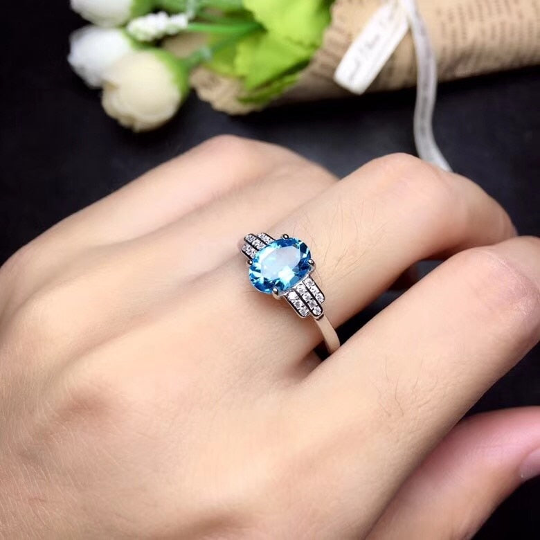 Vintage 10k Yellow Gold Oval-cut Swiss Blue Topaz Nugget / Floral Cocktail  Ring - A&V Pawn