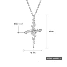 Load image into Gallery viewer, Sterling Silver Rose Cross Pendant Necklace, Sterling Silver Cross, Sterling Silver Chain, Christian Cross Necklace, Cross Necklace, Woman&#39;s Cross Necklace, Religious Necklace, Religious Jewelry, 100Sterling.com