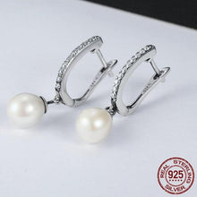 Load image into Gallery viewer, Dangling Freshwater Pearl Sterling Silver &amp; Cubic Zirconia Earrings