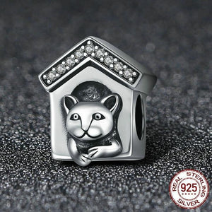 Sterling Silver & Cubic Zirconia Trim Doghouse Bead Charm
