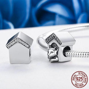 Sterling Silver & Cubic Zirconia Trim Doghouse Bead Charm