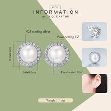 Load image into Gallery viewer, Sterling Silver Round Freshwater Pearl  &amp; Cubic Zirconia Stud Earrings