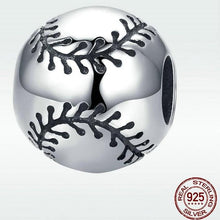 Load image into Gallery viewer, Sterling Silver Round Baseball Bead with Black Stitching Accents