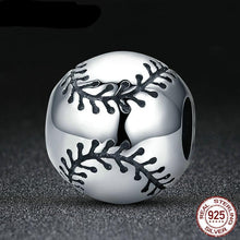 Load image into Gallery viewer, Sterling Silver Round Baseball Bead with Black Stitching Accents