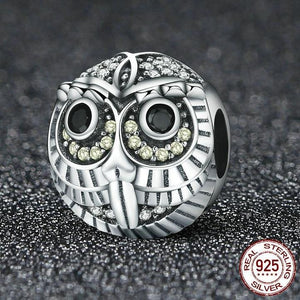 Sterling Silver & Cubic Zirconia Sparkling Hooting Owl Bead Charm