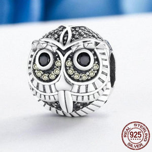 Sterling Silver & Cubic Zirconia Sparkling Hooting Owl Bead Charm