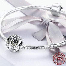 Load image into Gallery viewer, Sterling Silver &amp; Cubic Zirconia Sparkling Hooting Owl Bead Charm