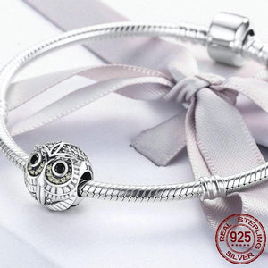Sterling Silver & Cubic Zirconia Sparkling Hooting Owl Bead Charm