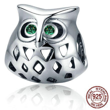 Load image into Gallery viewer, Sterling Silver Green Eyed Owl Bead Charm