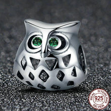 Load image into Gallery viewer, Sterling Silver Green Eyed Owl Bead Charm