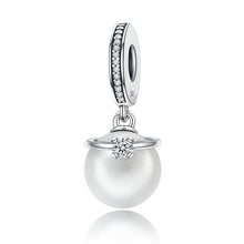 Load image into Gallery viewer, Dangling CZ &amp; Sterling Silver Pearl Charm