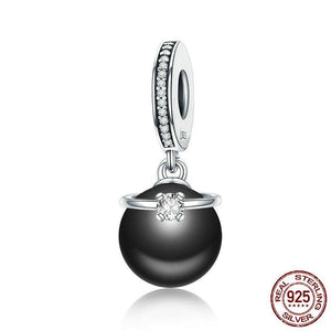Dangling CZ & Sterling Silver Pearl Charm