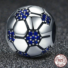 Load image into Gallery viewer, Sterling Silver &amp; Blue Cubic Zirconia Soccer Ball Bead