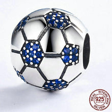 Load image into Gallery viewer, Sterling Silver &amp; Blue Cubic Zirconia Soccer Ball Bead