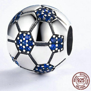 Sterling Silver & Blue Cubic Zirconia Soccer Ball Bead