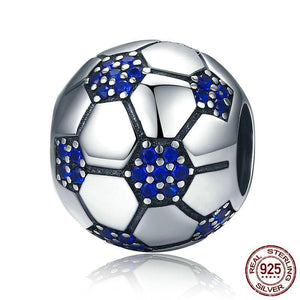 Sterling Silver & Blue Cubic Zirconia Soccer Ball Bead