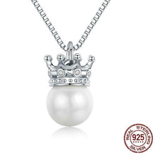 Load image into Gallery viewer, Sterling Silver Princess Crown Pearl Necklace