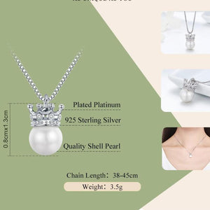 Sterling Silver Princess Crown Pearl Necklace