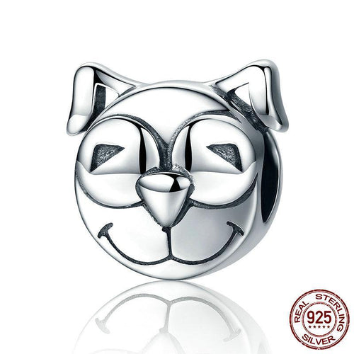 Sterling Silver Happy Smiley Dog Bead Charm