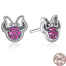 Load image into Gallery viewer, Sterling Silver Mini&#39;s Silhouette with Bow CZ Stud Earrings
