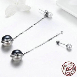 Sterling Silver Black & White Pearl Drop Earrings