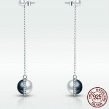 Load image into Gallery viewer, Sterling Silver Black &amp; White Pearl Drop Earrings