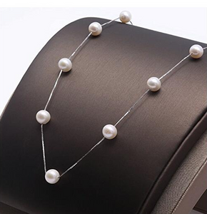 Pearl & Sterling Silver Box Chain Necklace in 16" or 18" Lengths