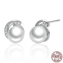 Load image into Gallery viewer, Sterling Silver Spiral CZ and Shell Pearl Earrings