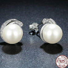 Load image into Gallery viewer, Sterling Silver Spiral CZ and Shell Pearl Earrings