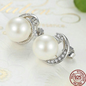 Sterling Silver Spiral CZ and Shell Pearl Earrings
