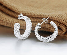 Load image into Gallery viewer, Sterling Silver Mesh Hoop Earrings, Silver earrings, Sterling Silver Earrings. Earring Gift, Earrings, Hoop earrings, Sterling Silver Hoop Earrings, Sterling Silver Stud Earrings Stud Earrings, Push-back earrings, Elegant Earrings, Wedding Earrings, 100sterling.com