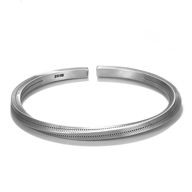 999 Thai Silver Twisted Cuff Bangles For Men And Women - Two