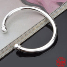 Load image into Gallery viewer, Genuine 925 Sterling Silver Simple Double Bead Open Cuff Bracelet