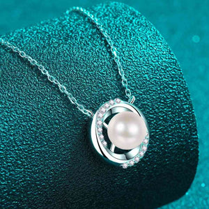 925 Sterling Silver Pearl & Moissanite Pendant Necklace